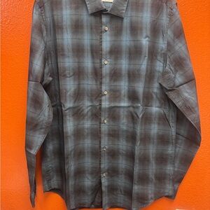 Calvin Klein Men's Button Down Shirt - Blue and Brown